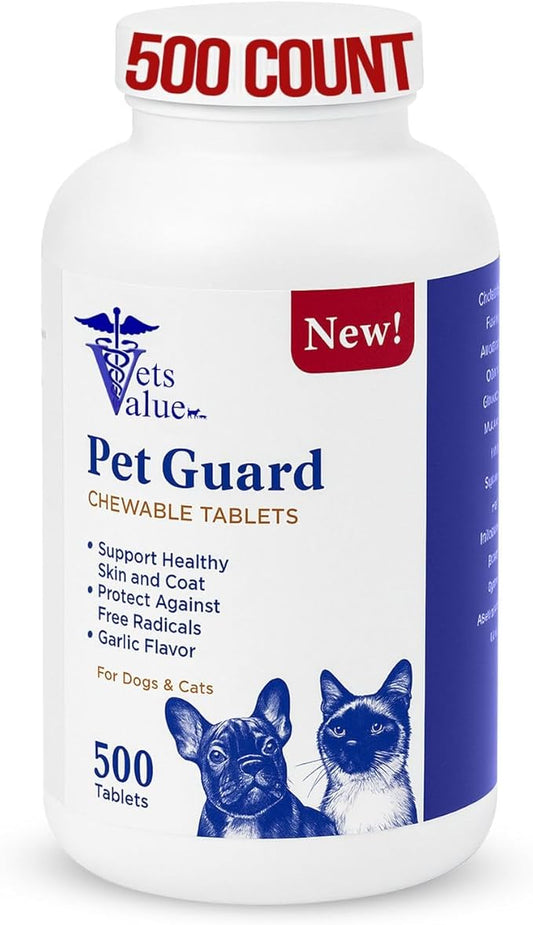 All-Natural Flea & Tick Support for Dogs and Cats - Chewable Tablets with Garlic Flavor - Helps Support Healthy Skin and Coat with Antioxidant Benefits - 500 Count