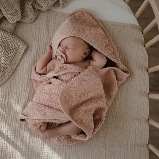 Hooded Baby Towels – 100% Organic Cotton Baby Bath Towels – Baby Girl Newborn Essentials - Super-Soft and Absorbent.. (2-Pack Fog and Blush)