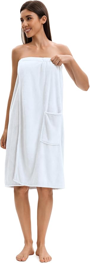 Towel Wrap For Women After Shower，Plush Bath Robe Female，Sauna Spa Wrap Around Towels With Pockets