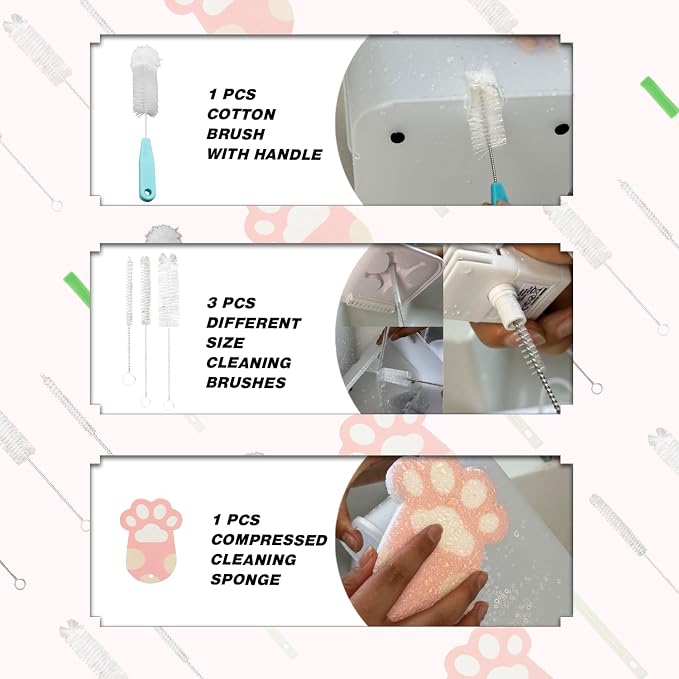9PCS Pet Water Fountain Cleaning Kit with Compressed Sponge and Storage Box,Dog and Cat Water Fountain Brushes Fit Most Pet Water Dispensers,Pet Drinking Dispenser Cleaning Kit Cleaning brush