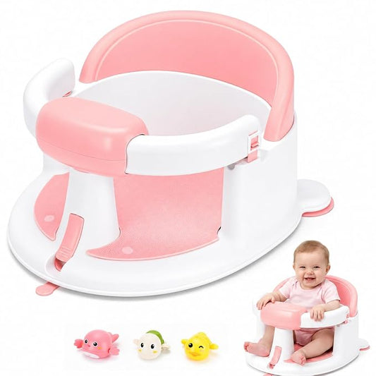 Baby Bath Seat for Babies 6 Months & up with Suction Cups, Non-Slip Infant Bath Chair, Ergonomic Baby Bathtub Seats for Babies Sitting Up, BPA-Free Toddler Bath Seat, Easy-Release Pull Tab, Pink