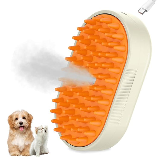 Steam Dog Brush for Shedding Cat Brushes for Indoor Cats Shedding,3 in 1 Silicone Pet Steam Brush for Dog Deshedding Massage Grooming,Rechargeable Cat Hair Brush,Furminator for Cats Dogs Yellow