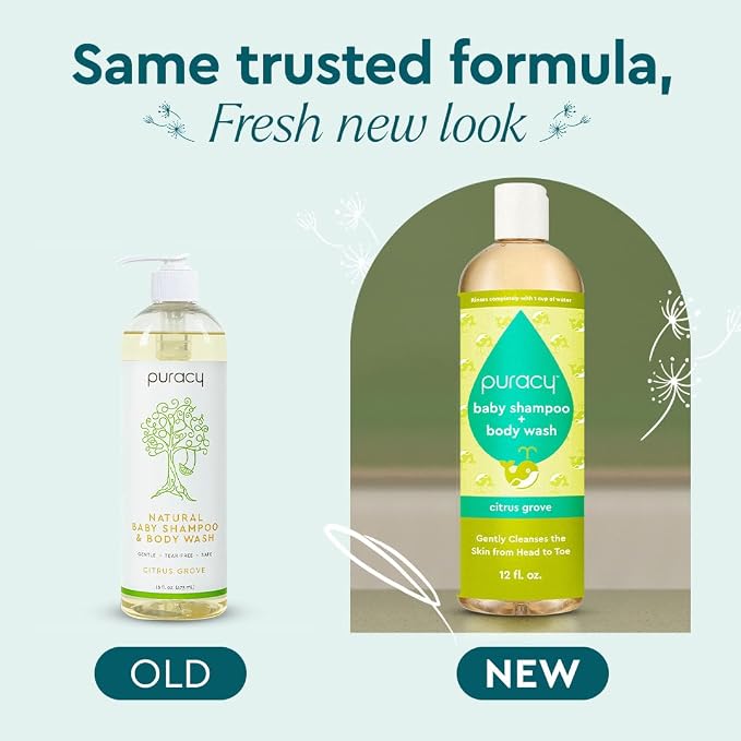 Puracy Shampoo & Body Wash for Children - Perfect Skin, Pure Ingredients with 12 Fruit & Vegetable Extracts for Silky Smooth Skin, Gentle Citrus Grove Aromas, 98.8% from Mother Nature, 12 Fl Oz (2-Pk)