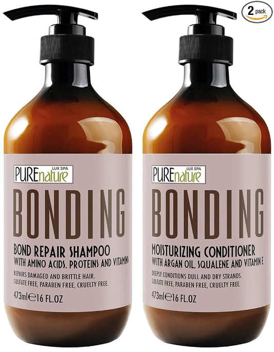 Bonding Repair Shampoo and Conditioner Set - Sulfate Free, Frizz Control for Dry, Damaged Hair - Bond Hydrating Salon Formula - Deep Conditioning Care for Women and Men - 16 Fl Oz (Set of 2)