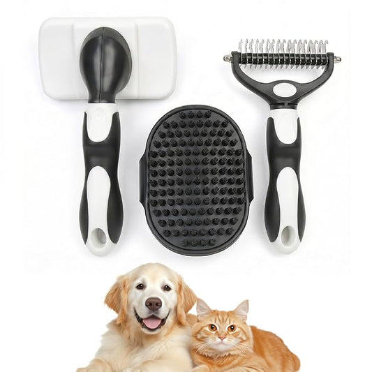 Double-Sided Dematting Comb for Dogs and Cats, Hurtless Shedding Deshedding Undercoat Rake, Portable Pet Grooming Brush Pet Grooming Tool (White)
