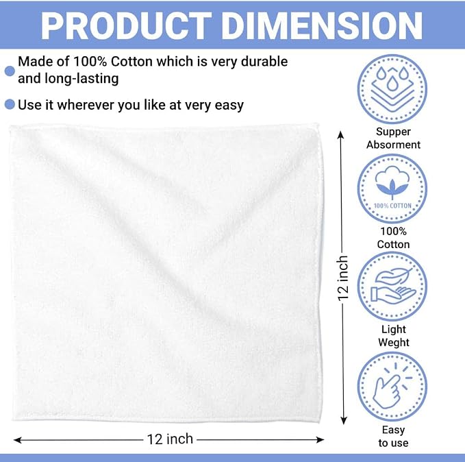 QUBA LINEN 100% Cotton Washcloth Set 24 Packs – Soft, Absorbent Face Towels for Bathroom & Gym Use – Reusable, Durable & Machine Washable Wash Cloths - Multi-Color, 12x12 Inches