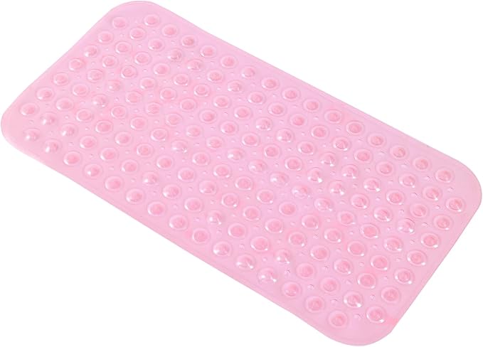Anti-Slip Bathtub Shower mat, 28×15（ 70×37cm） inch Soft Oversized Machine Washable Non-Slip Bathtub mat with Drainage Holes, Bathroom Floor Suction Cup.（1-Clear Pink）
