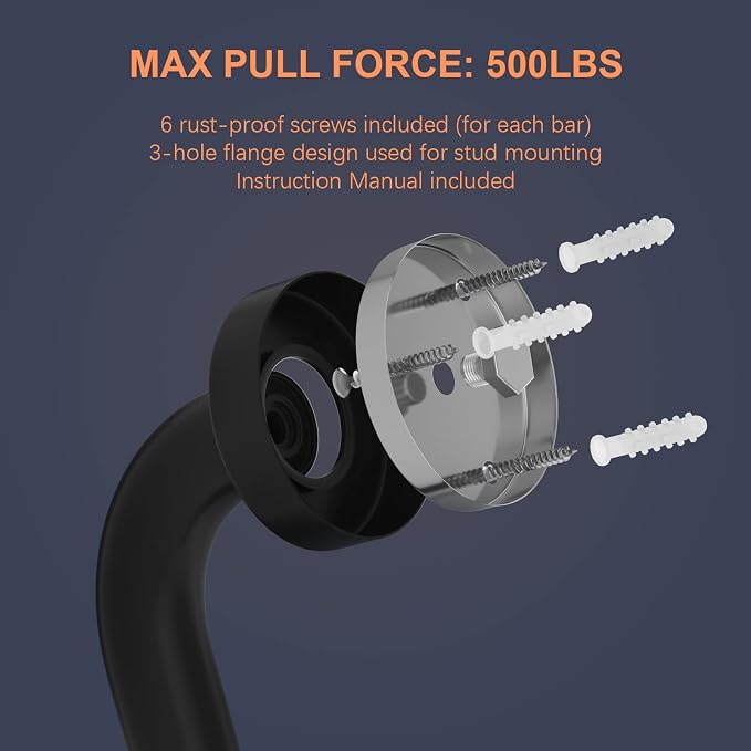 2 Pack 32 Inch Matte Black Shower Grab Bar, iMomwee Stainless Steel Bathroom Grab Bar, Bath Shower Balance Bar, Safety Hand Rail Support, Handicap Elderly Senior Assist Bath Handle (1.25" Diameter)