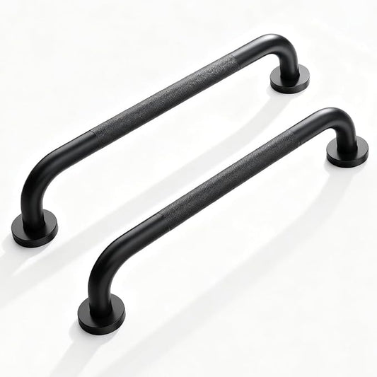 2 Pack Grab Bars for Bathtubs and Showers, NEWRAIN 16 Inch Stainless Steel Wall Bathroom Shower Handle, Anti Slip Black Safety Bars Toilet Handicap Elderly Senior Assist Bath Saft Hand Rail