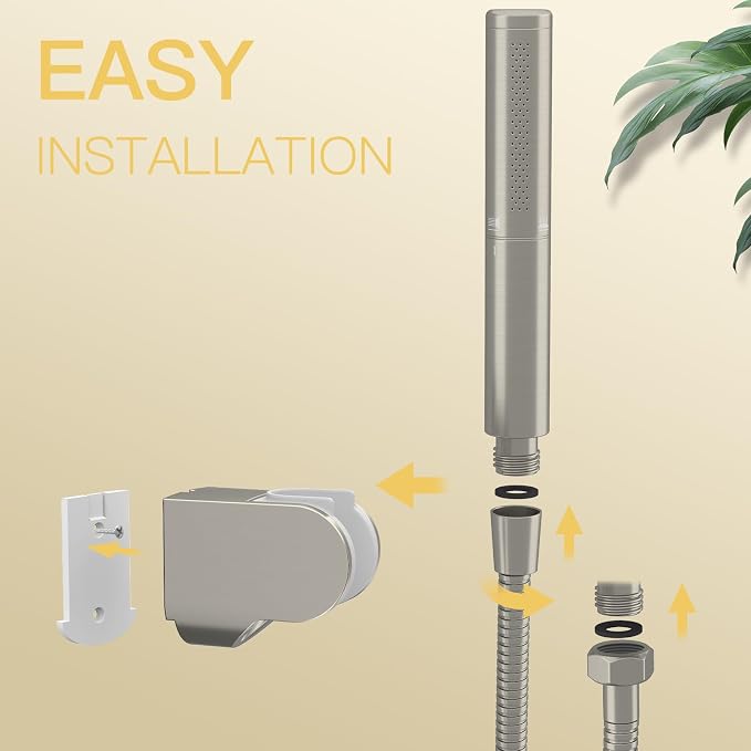 BESy Brass 2 In 1 Function Handheld Shower Head Set High Pressure 7 Inch Shower Head High Flow Hand Shower Wand with 59 Inch Hose, Bracket, Brushed Nickel