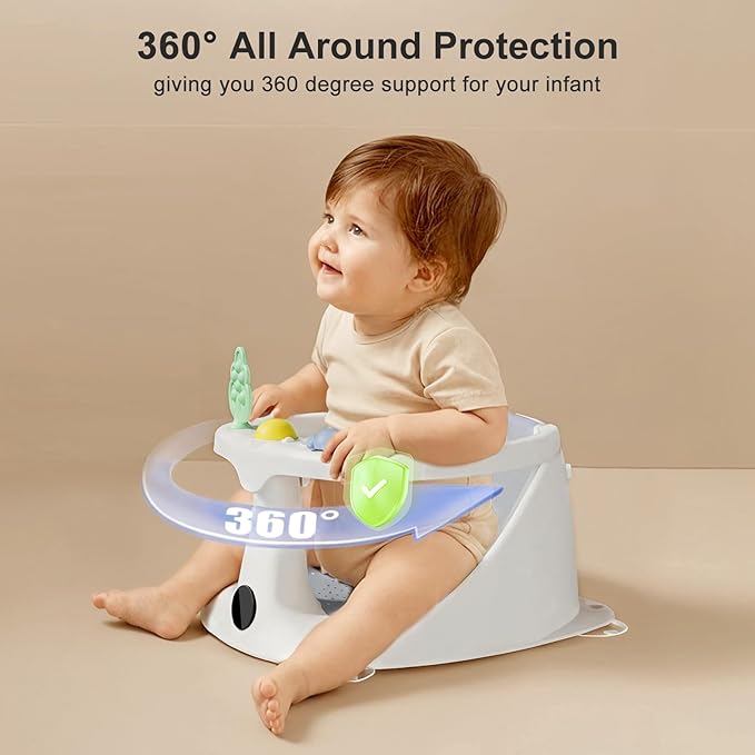 Baby Bath Seat for Babies 6 Months & Up - Bathtub Seats for Babies Sitting Up with Rinse Cup, Non-Slip, Comfortable, Infant Bath Essentials, Gray