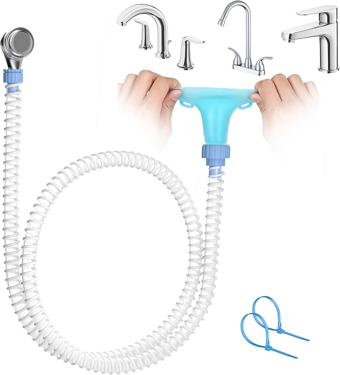 Slip-On Dog Shower Attachment for Bathtub Faucet, Ear-Tab Zip-Tie Connector, Handheld Sprayer Head, 6 ft Hose, Fits Spouts up to 3 in