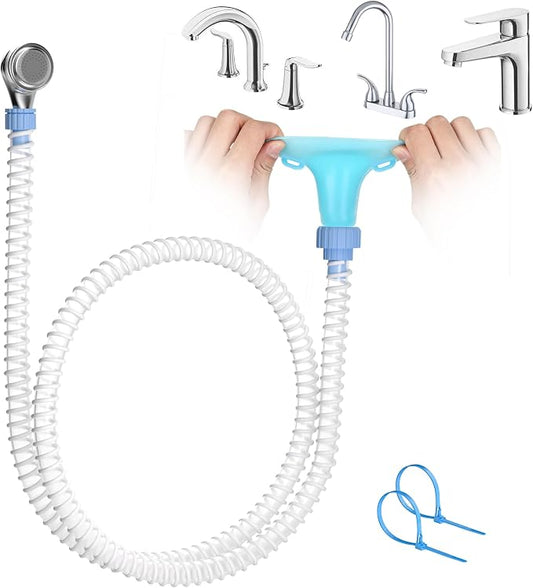 Slip-On Dog Shower Attachment for Bathtub Faucet, Ear-Tab Zip-Tie Connector, Handheld Sprayer Head, 6 ft Hose, Fits Spouts up to 3 in