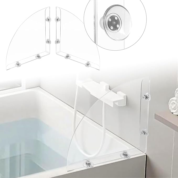Daily Treasures 2Pcs Removable 10.6"x10.6" Large Shower Splash Guard with Silicone Sucker, Reusable Splash Guard for Shower, 3MM Thickened Bathtub Splash Guard,Detachable Bathtub Splash Guard for Tub