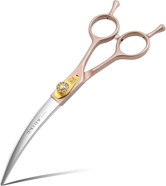 45° Extra Curved Dog Grooming Scissors 440C Stainless Steel 6.5'' Big Arc Curved Shears Rose Gold Sharp and Durable Trimming Scissors for Dogs and Cats