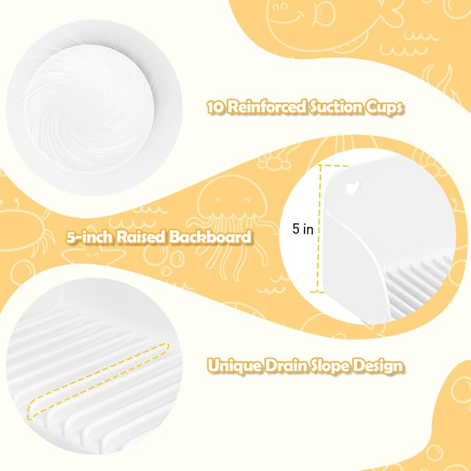 AGPTEK 24 Inch Bathtub Splash Guard with 10 Suction Cups, Silicone Tub Water Splash Guard for Bathtub, Bath Toy Tray Holder Play Shelf for Kids, Universal for Bathroom, Kitchen Sink (White) | Silicone Tub Water Splash Guard for Bathtub, Bath Toy Tray H...