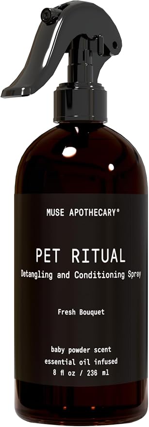 Muse Apothecary Pet Ritual Detangling Spray for Dogs & Cats, Pet Detangler Spray for Dogs, Dog Detangler Spray Dematting Conditioner, Dog Detangling Spray, Essential Oils Infused, 8oz Fresh Bouquet