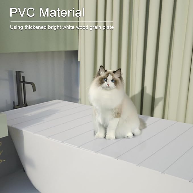 Foldable Bathtub Cover 62.99"x31.50", PVC Dust-Proof Insulation Tray with 11lb Load | Bath Board for Laptop & Wine, White Wood Grain, Fits Most Standard Tubs