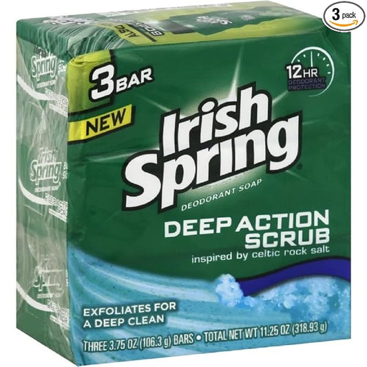 Irish Spring Deep Action Smoothening,Moisturizing,Exfoliating Scrub Bar Soap 3 Pack