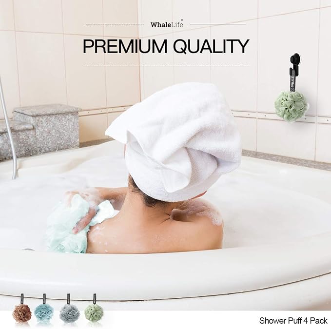Loofah Sponge Bath Sponge for Women Men 4 Pack (Borwn Blue Gray Green)