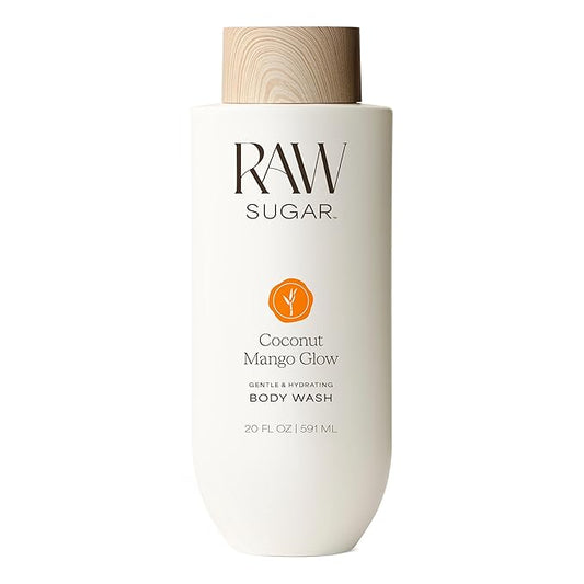 RAW SUGAR Coconut Mango Glow Gentle & Hydrating Body Wash, 20 Fl Oz (Pack of 1) Moisturizing & Brightening Bath & Shower Gel, Vegan, Formulated without SLS/SLES & Parabens