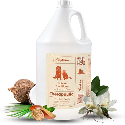 Dog Conditioner for Allergies and Itching 1 Gallon (128 oz) | Shiny Paw Shea Butter & Vanilla Conditioner for Dogs & Cats | Dog Matted Hair Detangler | Made in The USA