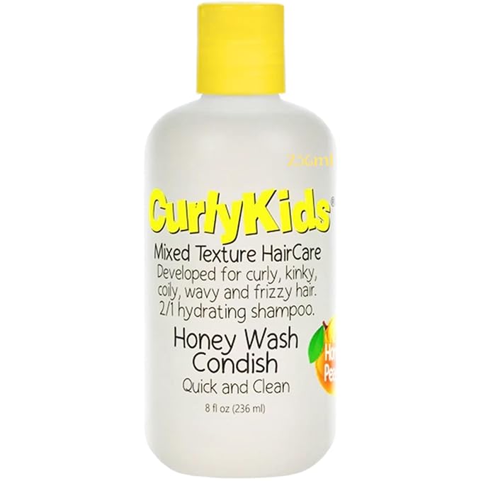CurlyKids Honey Wash Condish 2-in-1 Hydrating Shampoo & Conditioner for Kids – Sulfate-Free Kids Hair Care for Curly, Kinky, Coily & Wavy Hair Moisturizing & Detangling Curl Shampoo, 8oz (Pack of 1)