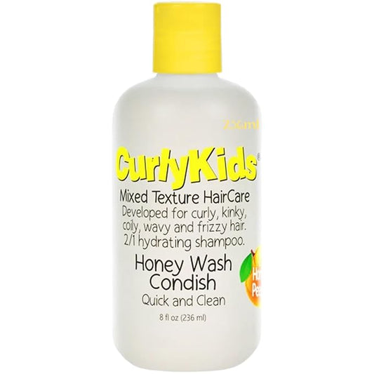 CurlyKids Honey Wash Condish 2-in-1 Hydrating Shampoo & Conditioner for Kids – Sulfate-Free Kids Hair Care for Curly, Kinky, Coily & Wavy Hair Moisturizing & Detangling Curl Shampoo, 8oz (Pack of 1)