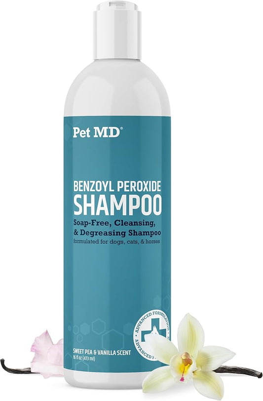 Pet MD - Benzoyl Peroxide Medicated Shampoo for Dogs and Cats - Effective for Skin Conditions, Dandruff, Itch Relief, Acne and Folliculitis - Citrus Scent - 12 oz (Pack of 2)