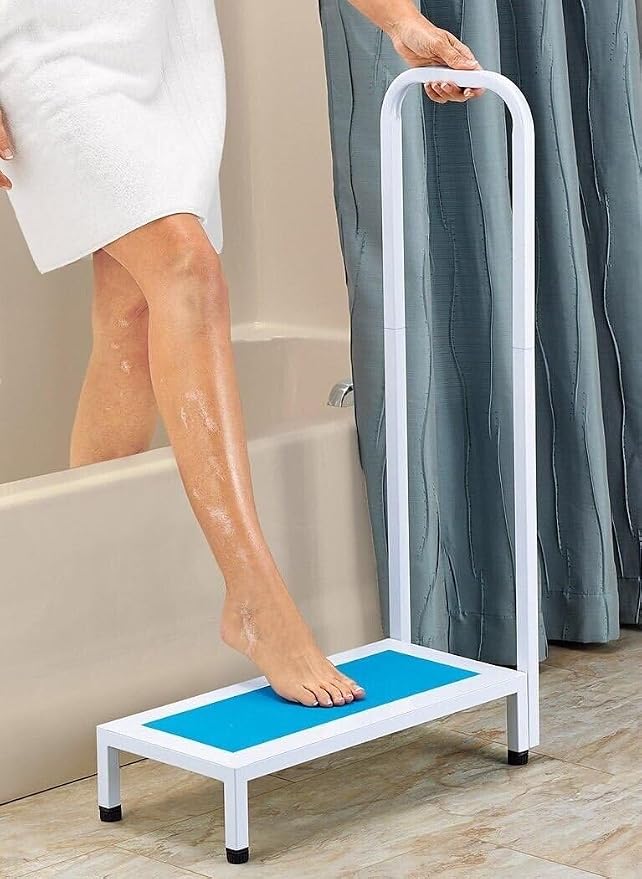 Bath Step with Handle- Step Stool with Handrail Nonslip Bath Shower Kitchen Supports Up to 500lbs Heavy Duty Step Stool