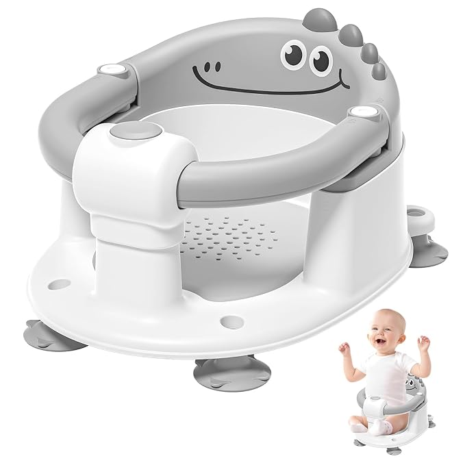 TPN Baby Bath Seat for Babies 6 Months & Up, Non-Slip Bath Tub Chair for Sitting Up Infant Bathtub (Grey)
