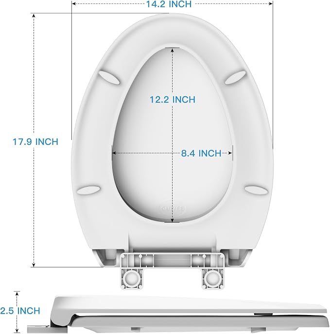 19 in Toilet Seat with Cover Soft Close, Toilet Lid Slow Close Quiet No, Easy Installation & Release,Safe PP Material Easy Clean, Comfortable Ergonomic Design, Suitable to Elongated Toilets,White