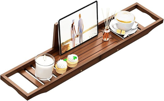 Bathtub Tray Caddy - Bath Tray - Bath Tub Table Tray Caddy - Bamboo Bath Tray for Tub