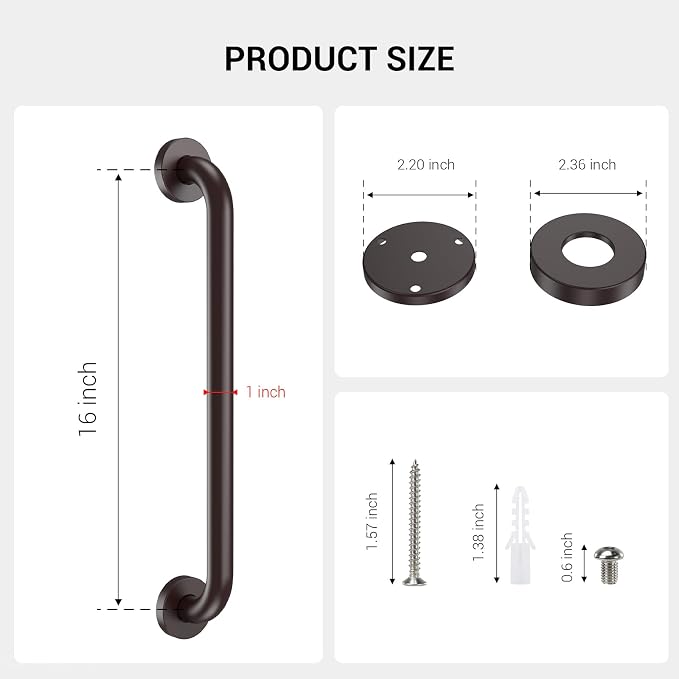 16 Inch Grab Bars for Wall Oil Brown, Safety Shower Grab Bars for Seniors Elderly Handicapped, Handicap Grab Bars for Shower with Concealed Screws, Tesuchan