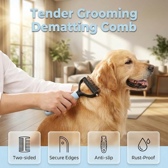 Double-Sided Pet Grooming Brush, Pro Tool For Dogs Shedding Stainless Steel Dual Tooth Undercoat Rake Detangling Comb Ergonomic Pet Grooming Brush (Orange, 2PCS)