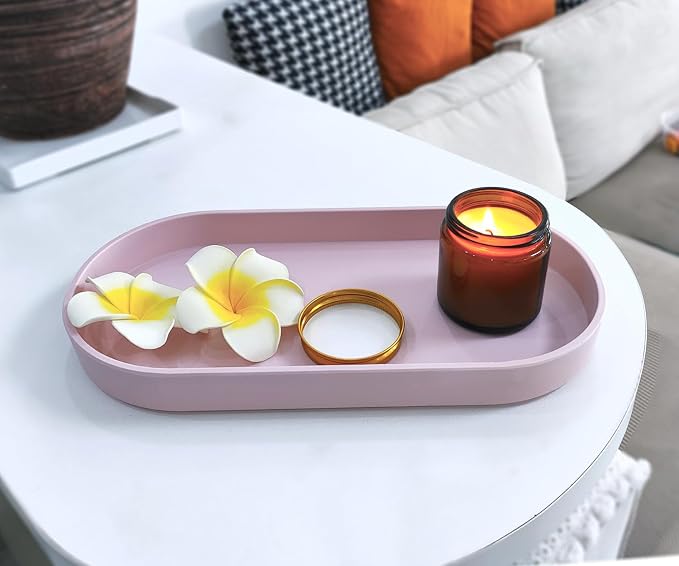 Pink Small Tray (11.8 inch), Oval Tray, Countertop Organizer | for Kitchen Counter, Bathtub Bathroom Vanity Items, Coffee Accessory, Bar, Serving Seasoning, Salt and Pepper, Soap, Perfume.