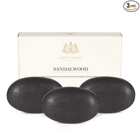 Caswell-Massey Natural Bar Soap Gift Set - Sandalwood - Triple-Milled Moisturizing Body Soap Bars for Men & Women, Plant-Based Formula with Essential Oils, Made in USA, 3 x 5.8 oz