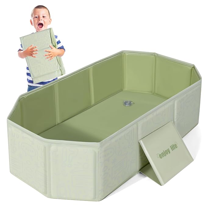 Orzbow Toddler Bathtub, Collapsible Baby Bathtub with Non-Slip Base, Portable Bath Tub for Kids Infant 12 Months+ Travel, Easy to Clean, Stable & Durable, Space-Saving, Green