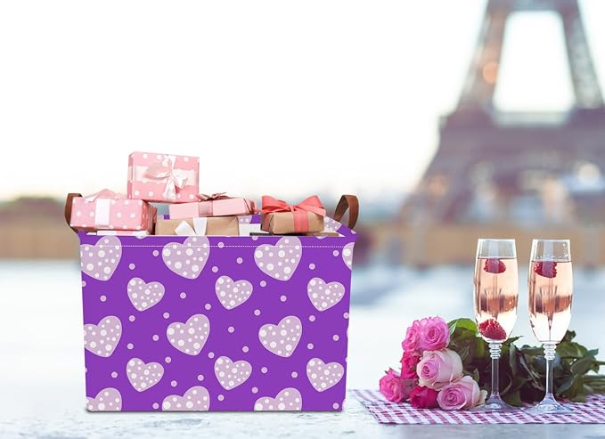 NTAOHAMPER Children's Day Gifts Father Purple Love Fabric Storage Basket Empty with Handles, Books Box, Baby Shower Baptism Lovely Storage24L(Purple Love)
