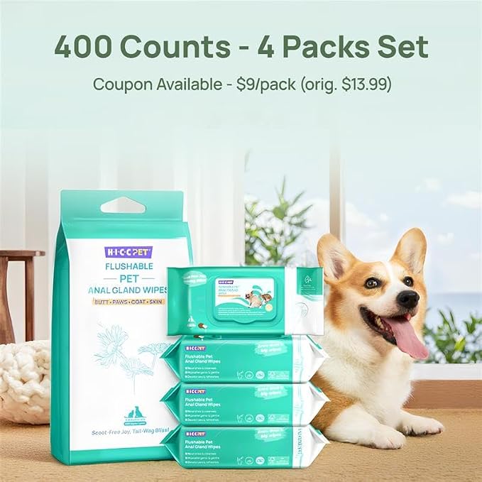 HICC PET Wipes for Dogs & Cats, Cleaning Deodorizing Anal Gland Wipes, Hydrating & Nourish Fur Dog Grooming Wipes for Paw, Butt, Body-Hypoallergenic