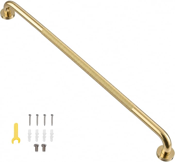 42 Inch Shower Grab Bar, Brushed Gold Bathroom Grab Bar Handle with Anti-Slip Knurled Grip, Stainless Steel Bath Balance Bar, 1.25" Diameter Bath Safety Bar Support for Seniors Elderly Pregnant