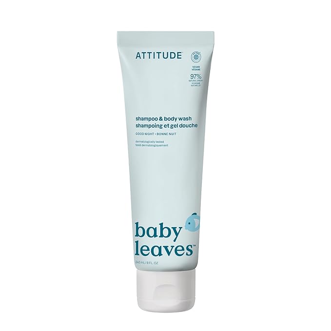 ATTITUDE Baby 2-in-1 Shampoo & Body Wash, EWG Verified, Dermatologically Tested, Vegan, Goodnight Scent, 8 Fl Oz