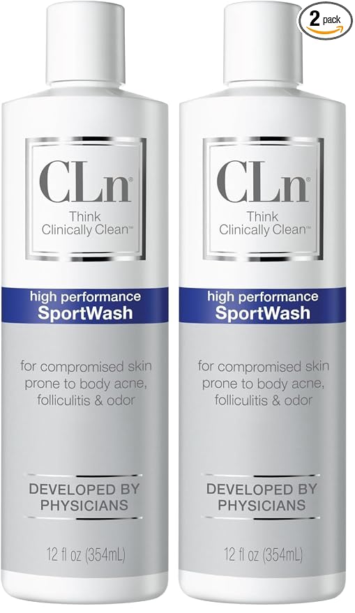 CLn® SportWash – High-Performance Sport Body Wash, For Men & Women Prone to Body Odor, Foot Odor, Ringworm, Folliculitis, & Back Acne, Fragrance-Free & Paraben-Free, 12 fl. oz. (Pack of 2)