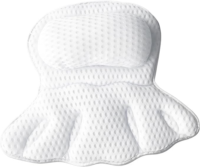 Luxury Bathtub Pillow, 4D Air Mesh Soft Bath Pillows for Tub, Ergonomic Neck & Back Support, Non-Slip Suction Cups Head Neck Support Hot Tub Pillow, Spa Bath Accessories Gift for Women White