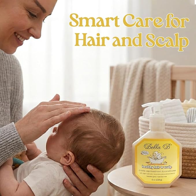 Bella B Naturals Healthy Hair & Scalp Baby Cradle Cap Treatment 8 oz - Cradle Cap Treatment For Babies - Baby Conditioner Silky - Cradle Cap Treatment For Toddlers - Natural Conditioner For Babies