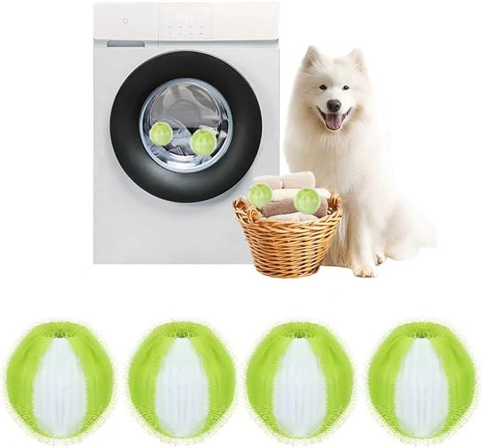 Newly Upgraded 2.1-in Pet Hair Remover for Laundry – Reusable Dog&Cat Hair Catcher for Washer&Dryer – Effective Lint&Fur Remover for Clothes&Bedding – Gentle on Fabrics, Eco-Friendly (Green White)