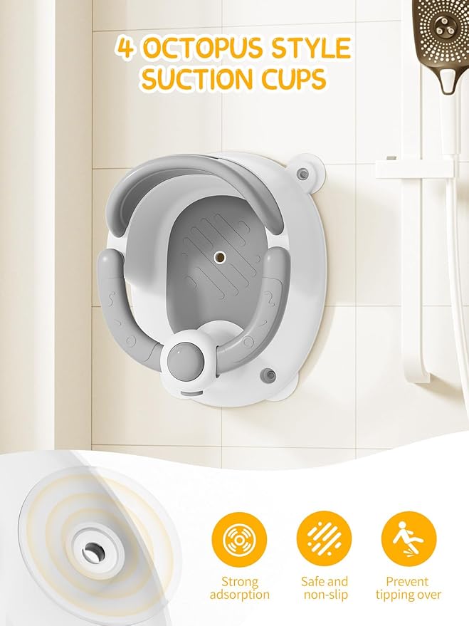 Baby Bath Seat for Babies 6 Months & Up - Bathtub Seats for Babies with 3 Baby Bath Toys, Non-Slip, Comfortable, Infant Bath Essentials-Grey