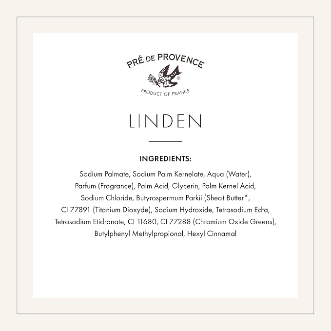 Pre de Provence Artisanal Soap Bar, Natural French Skincare, Enriched with Organic Shea Butter, Quad Milled for Rich, Smooth & Moisturizing Lather, Linden, 5.3 Ounce
