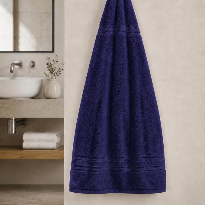 Terry Bath Sheet Set of 2 Navy Blue Bath Towels Set 35x70 Inches, 100 Combed Long Staple Cotton Highly Absorbent Ultra Soft Oversized Large Luxury Hotel & Spa Quality Bathroom Towels Set