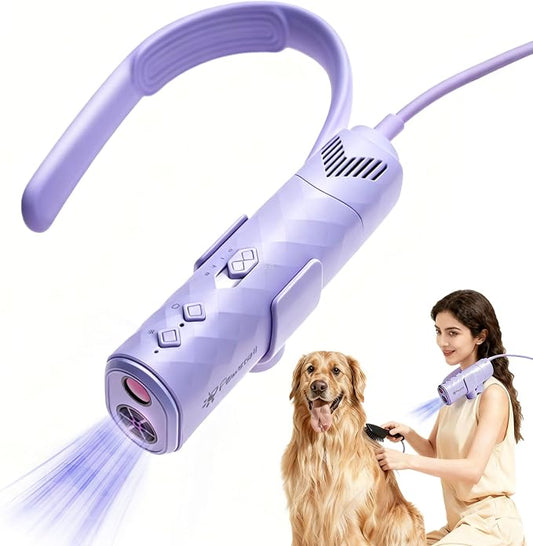 Dog Dryer for Pet Grooming,Pet Neck-Hanging Hair Dryer,Alternating Hot and Cold Airflow.Handheld & Hands-Free.Low-Noise, Ultra-Lightweight.High Wind Speeds.Adjustable Heat & Speed